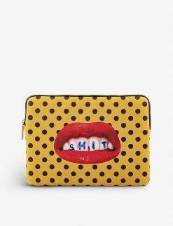 Seletti Wears TOILERPAPER Mouth-print 13” Canvas Laptop Case 34cm X 25cm