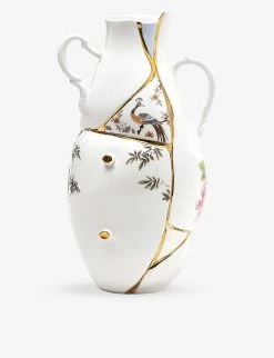 SELETTI Kintsugi 24ct Yellow-gold Plated Porcelain Vase 32cm