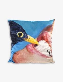 SELETTI Crow Graphic-print Woven Cushion Cover 50cm X 50cm