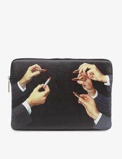 Seletti Wears TOILERPAPER Lipstick-print 13” Canvas Laptop Case 34cm X 25cm