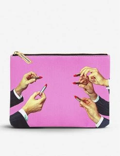 Seletti Wears Toiletpaper Lipstick-print Faux-leather Case 21cm X 15cm